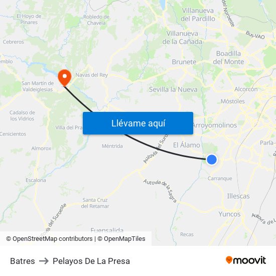 Batres to Pelayos De La Presa map