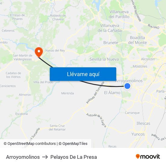 Arroyomolinos to Pelayos De La Presa map