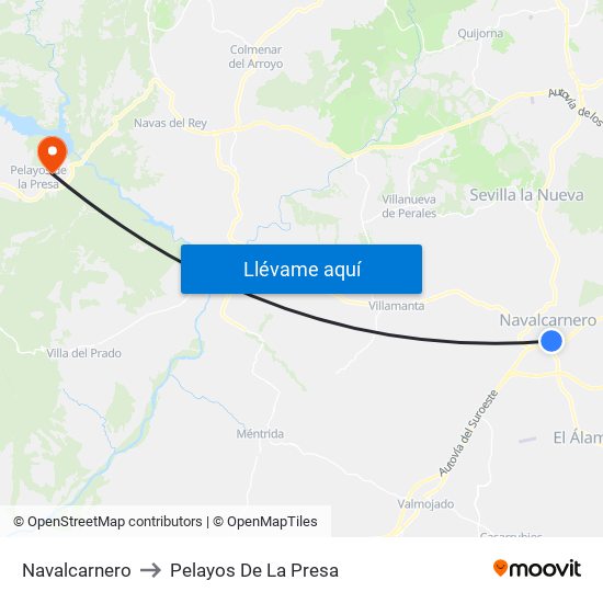 Navalcarnero to Pelayos De La Presa map
