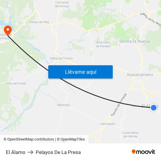 El Álamo to Pelayos De La Presa map