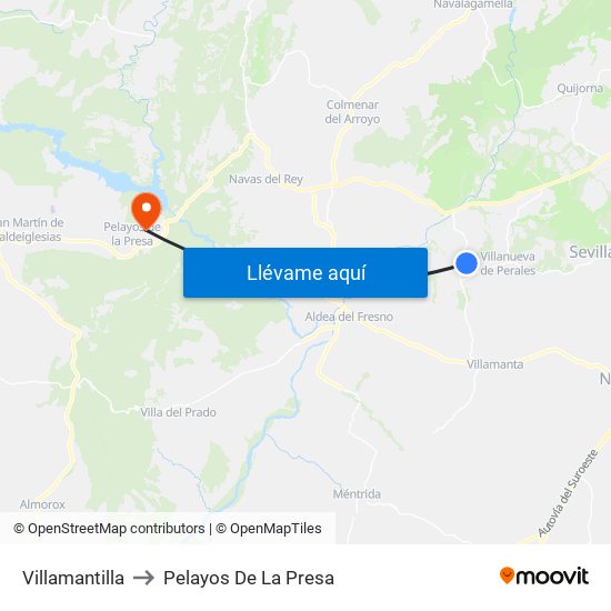 Villamantilla to Pelayos De La Presa map