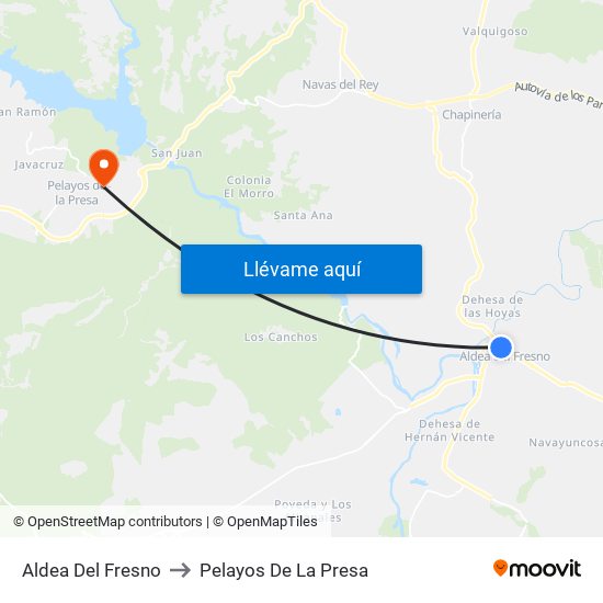 Aldea Del Fresno to Pelayos De La Presa map