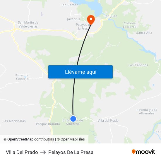 Villa Del Prado to Pelayos De La Presa map