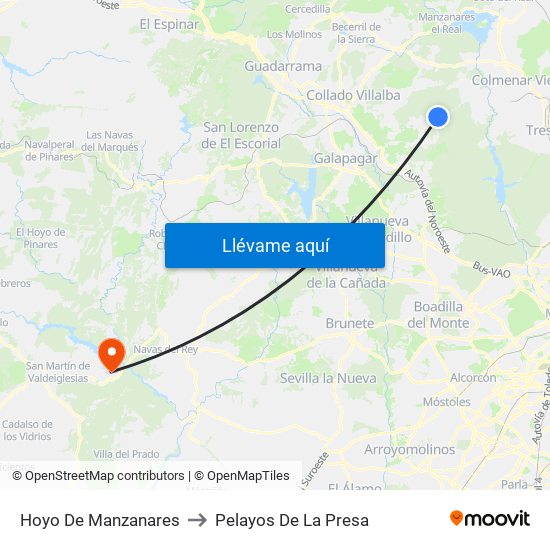 Hoyo De Manzanares to Pelayos De La Presa map