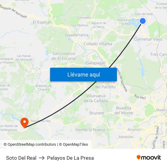 Soto Del Real to Pelayos De La Presa map