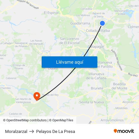 Moralzarzal to Pelayos De La Presa map