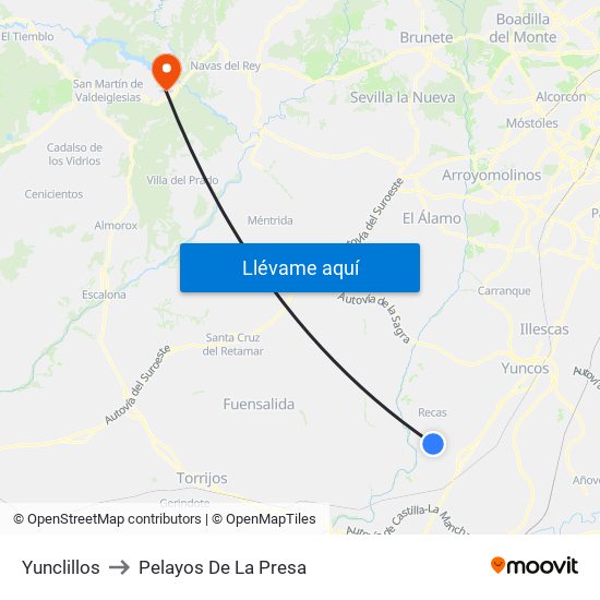 Yunclillos to Pelayos De La Presa map