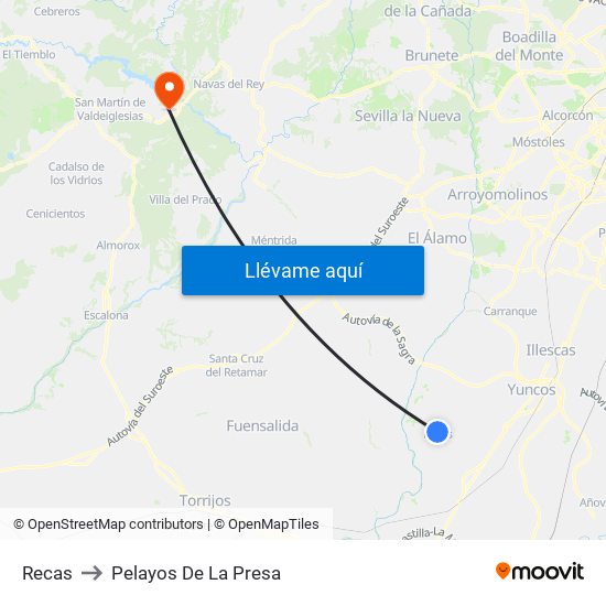 Recas to Pelayos De La Presa map