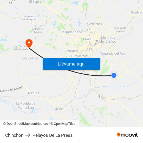Chinchón to Pelayos De La Presa map