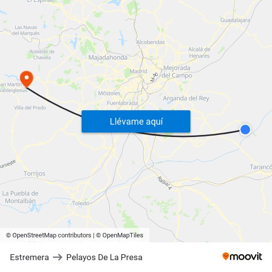 Estremera to Pelayos De La Presa map