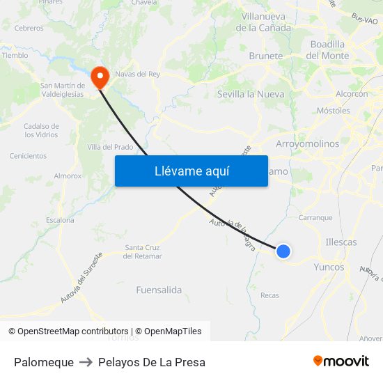 Palomeque to Pelayos De La Presa map