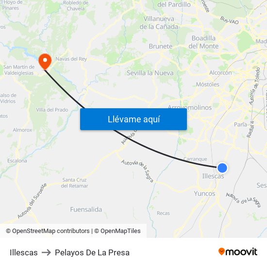 Illescas to Pelayos De La Presa map