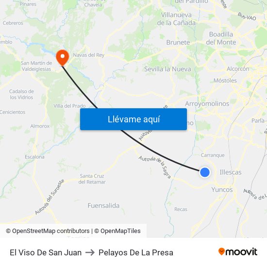 El Viso De San Juan to Pelayos De La Presa map