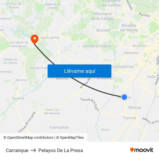 Carranque to Pelayos De La Presa map