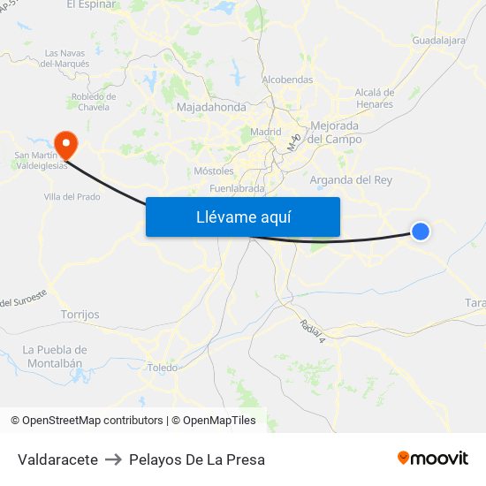 Valdaracete to Pelayos De La Presa map