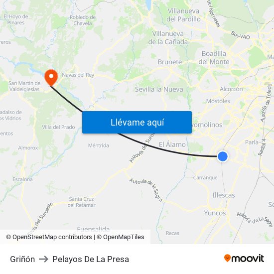 Griñón to Pelayos De La Presa map