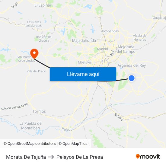 Morata De Tajuña to Pelayos De La Presa map