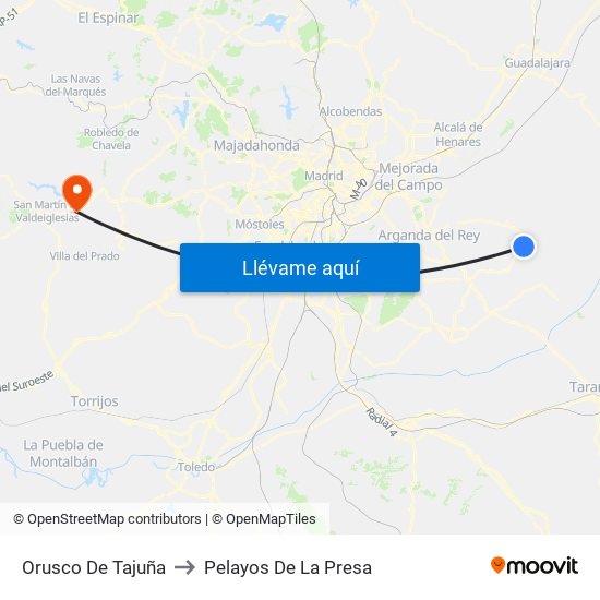 Orusco De Tajuña to Pelayos De La Presa map