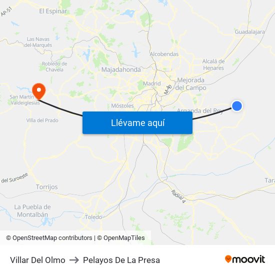 Villar Del Olmo to Pelayos De La Presa map