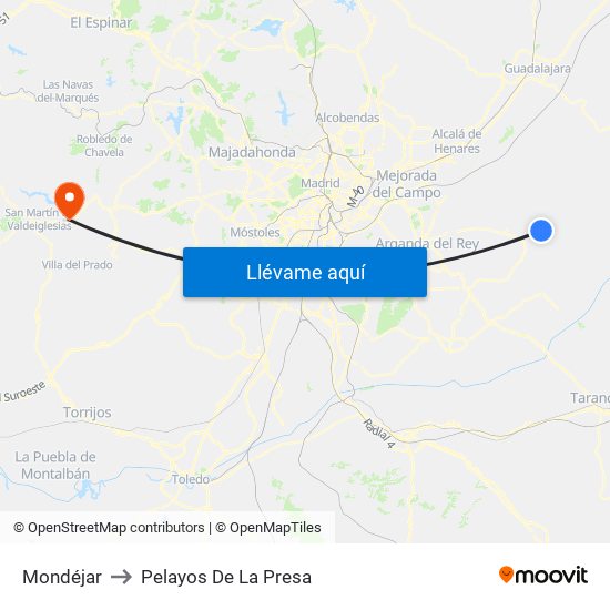Mondéjar to Pelayos De La Presa map