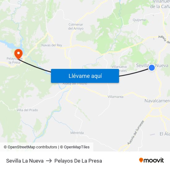 Sevilla La Nueva to Pelayos De La Presa map