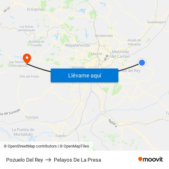 Pozuelo Del Rey to Pelayos De La Presa map