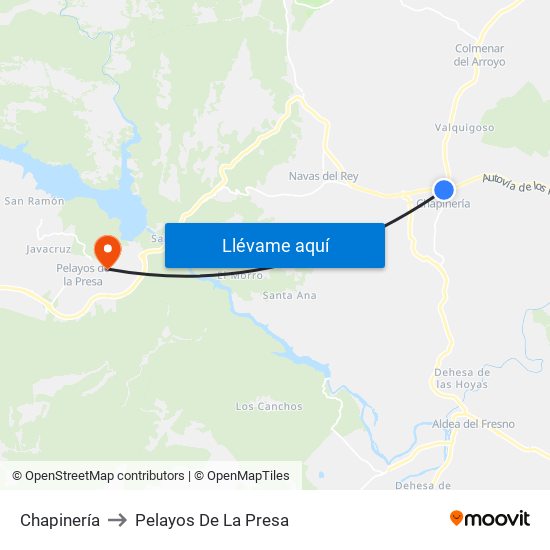 Chapinería to Pelayos De La Presa map