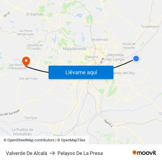 Valverde De Alcalá to Pelayos De La Presa map