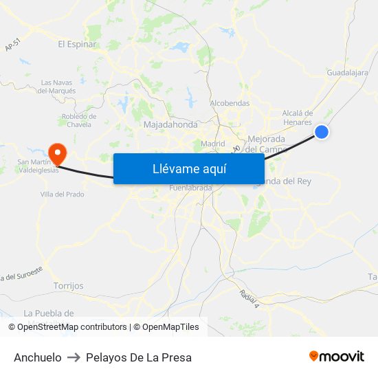 Anchuelo to Pelayos De La Presa map