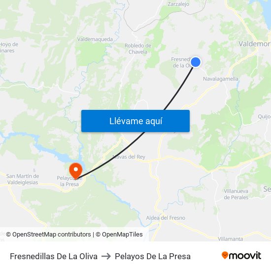 Fresnedillas De La Oliva to Pelayos De La Presa map