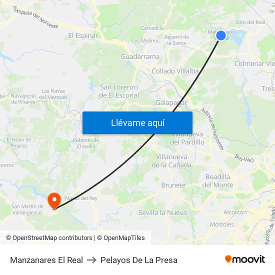 Manzanares El Real to Pelayos De La Presa map