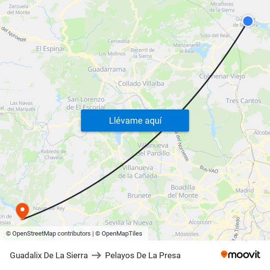 Guadalix De La Sierra to Pelayos De La Presa map