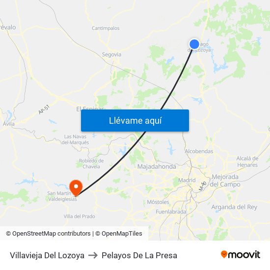 Villavieja Del Lozoya to Pelayos De La Presa map