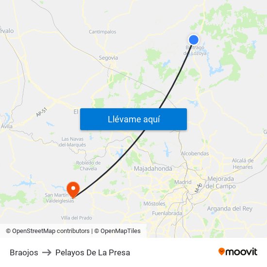 Braojos to Pelayos De La Presa map