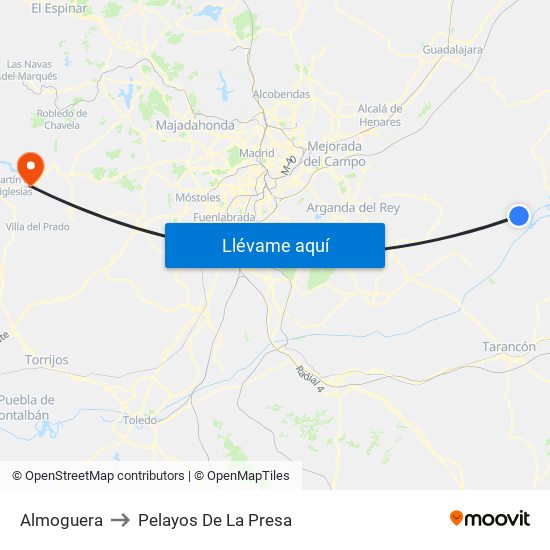 Almoguera to Pelayos De La Presa map