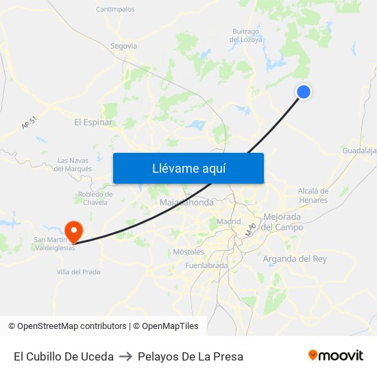 El Cubillo De Uceda to Pelayos De La Presa map