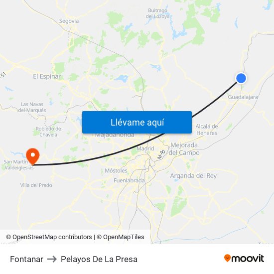 Fontanar to Pelayos De La Presa map