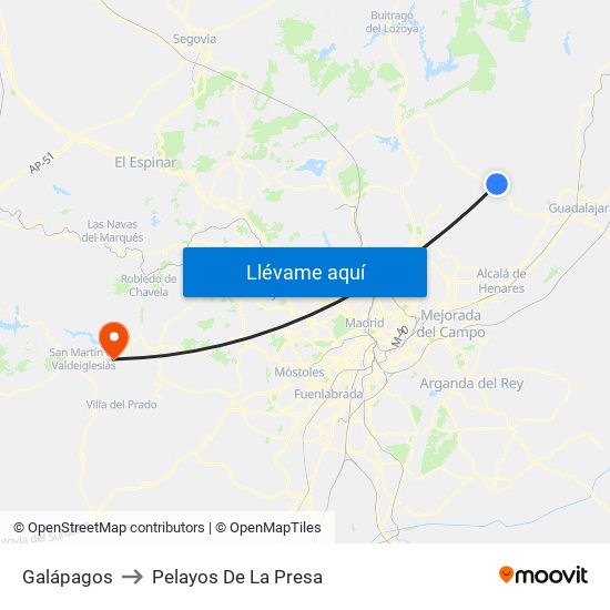 Galápagos to Pelayos De La Presa map