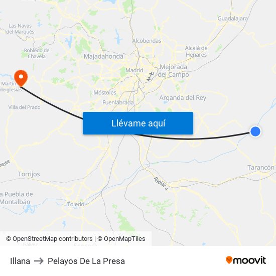 Illana to Pelayos De La Presa map
