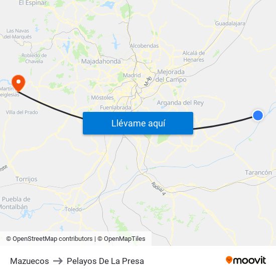 Mazuecos to Pelayos De La Presa map