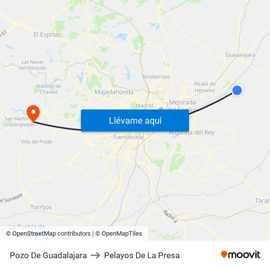 Pozo De Guadalajara to Pelayos De La Presa map