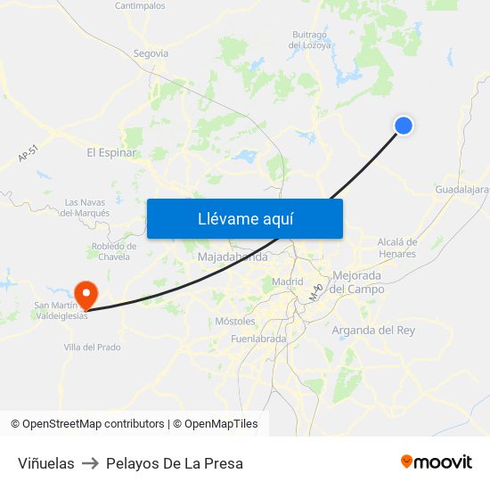 Viñuelas to Pelayos De La Presa map