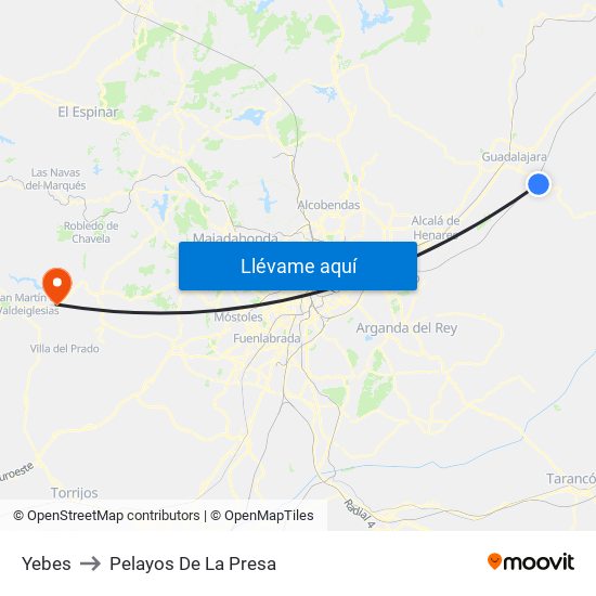 Yebes to Pelayos De La Presa map