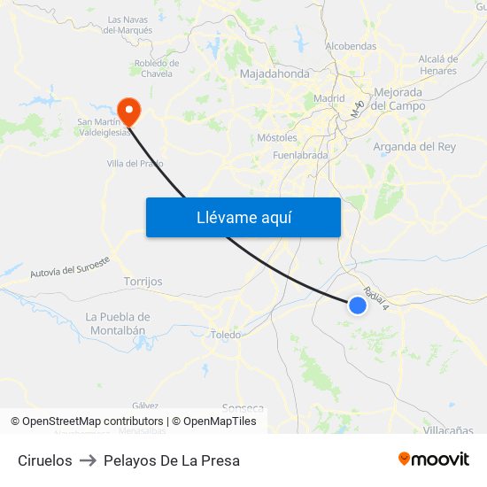 Ciruelos to Pelayos De La Presa map