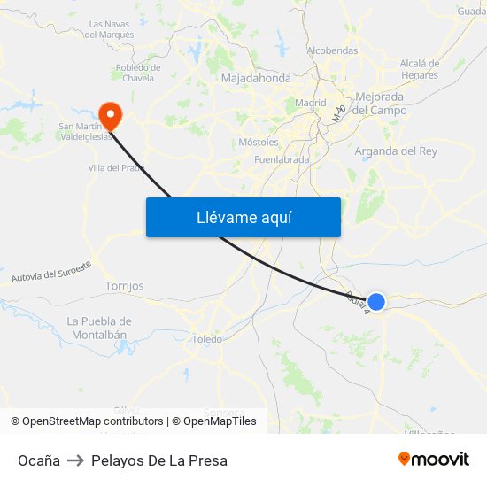 Ocaña to Pelayos De La Presa map