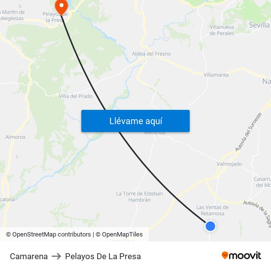 Camarena to Pelayos De La Presa map