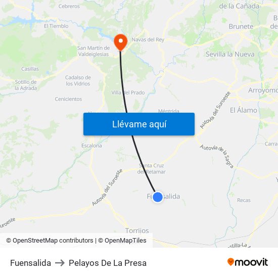 Fuensalida to Pelayos De La Presa map