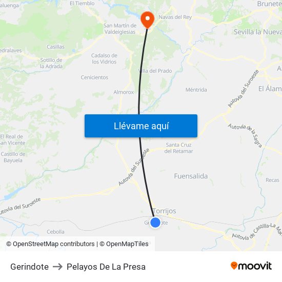 Gerindote to Pelayos De La Presa map