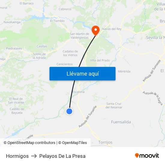 Hormigos to Pelayos De La Presa map
