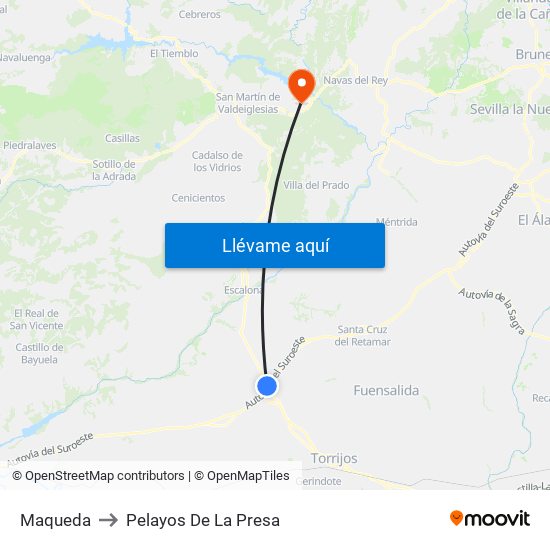 Maqueda to Pelayos De La Presa map